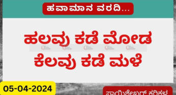 Karnataka Weather | 05-04-2024 | ರಾಜ್ಯದ ಹಲವು ಕಡೆ ಮೋಡ-ಬಿಸಿಲು | ಕೆಲವು ಕಡೆ ಮಳೆ ನಿರೀಕ್ಷೆ |