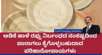 ಅಡಿಕೆ ಹಾಳೆ ರಫ್ತು ನಿರ್ಬಂಧದ ಸಂಕಷ್ಟದಿಂದ ಪಾರಾಗಲು ಕೈಗೊಳ್ಳಬಹುದಾದ ಪರಿಹಾರೋಪಾಯಗಳು